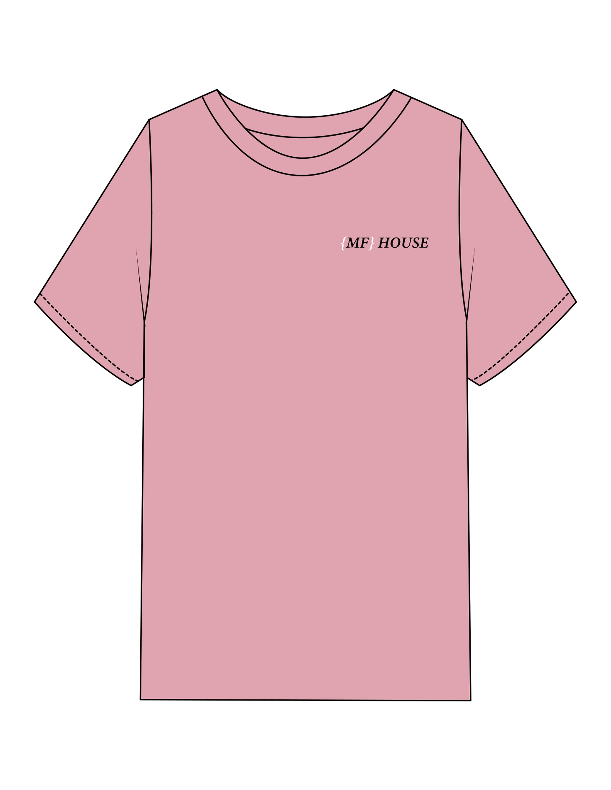 The Womens Heavyweight Tee - Bubblegum - Mega Fit House - Left Chest & Back Spine Stacked - Printed - Full Color