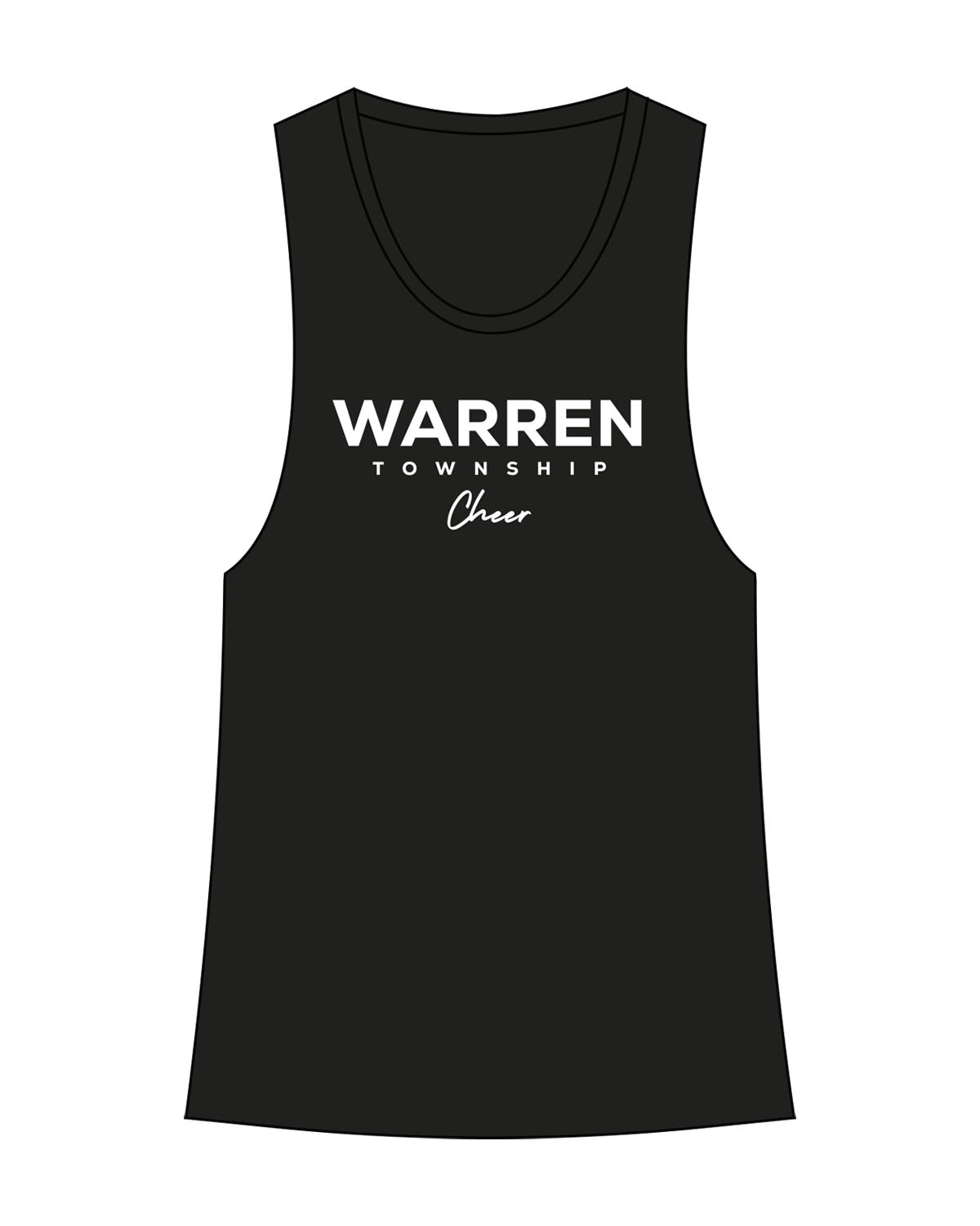 The Womens Racerback Tank - Black - Warren - Center Chest Stacked - Printed - White