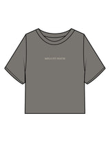 The Heavyweight Crop Tee - Washed Gray - Mega Fit House - Center Chest & Back Spiral - Printed - Off White