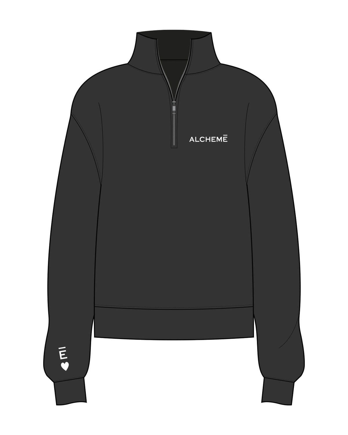The Womens 1/4 Zip - Washed Black - ALCHEME - Left Chest & Right Arm - Black