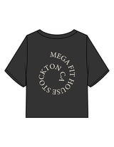 The Heavyweight Crop Tee - Washed Black - Mega Fit House - Center Chest & Back Spiral - Printed - Off White