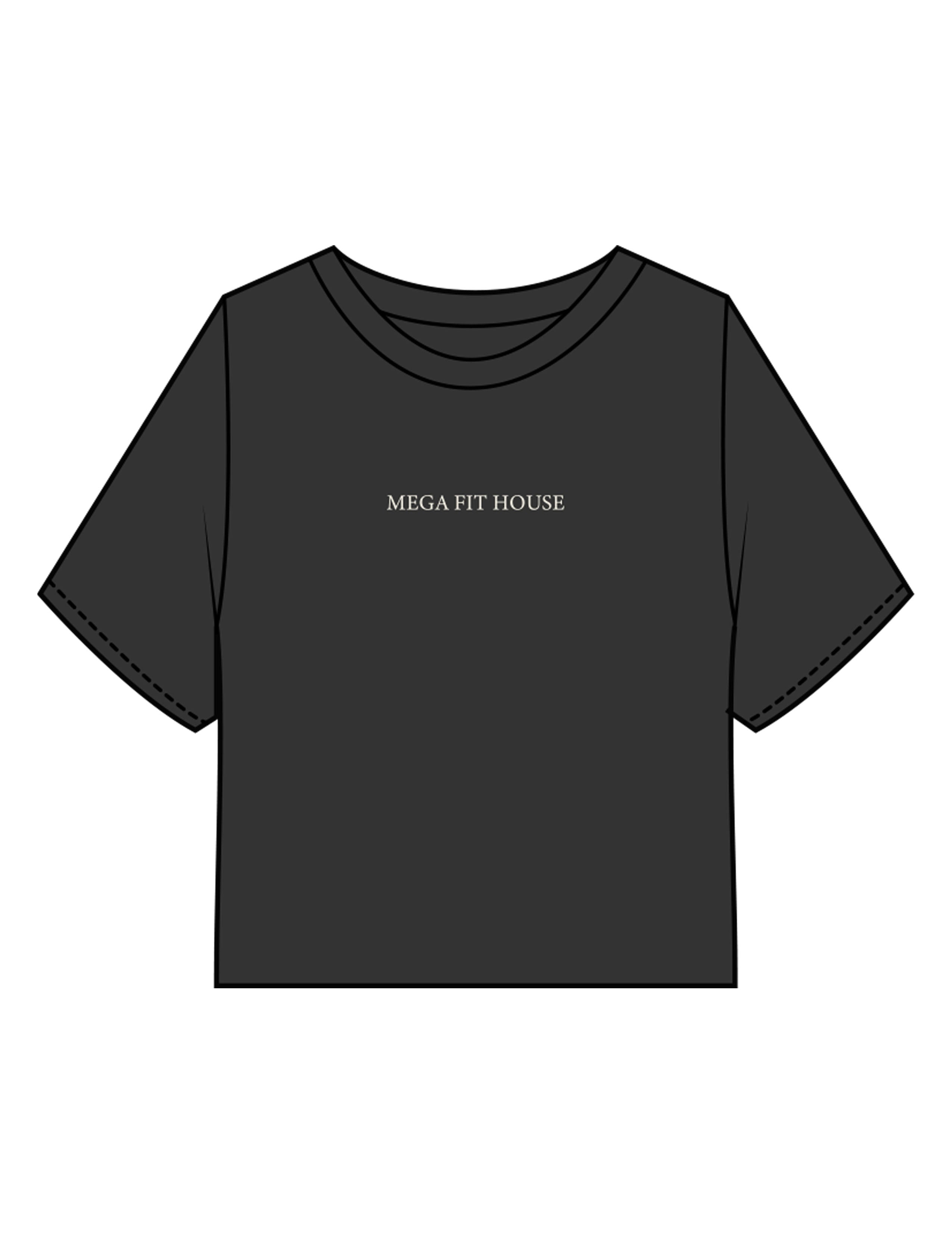 The Heavyweight Crop Tee - Washed Black - Mega Fit House - Center Chest & Back Spiral - Printed - Off White