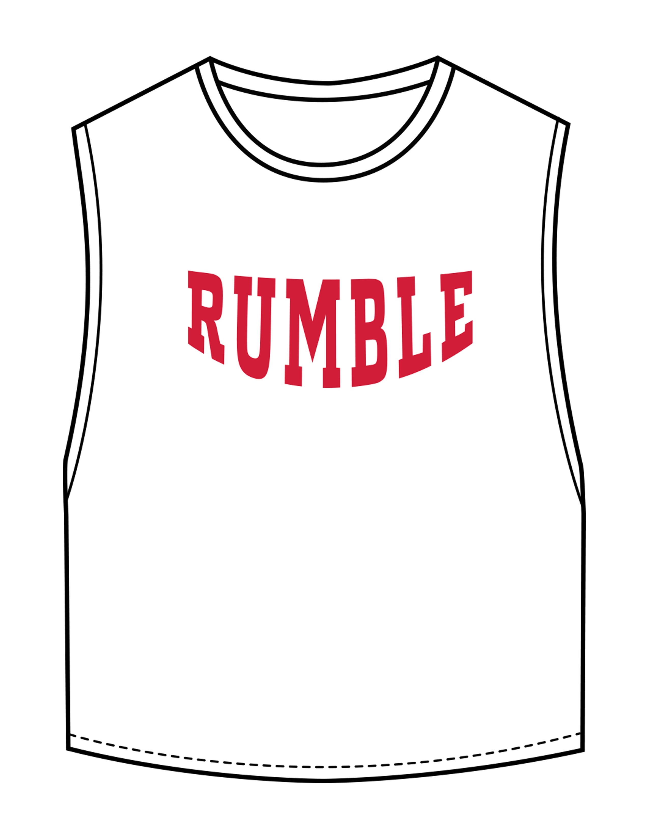 The Crop Muscle Tank - White - Rumble Core - Center Chest - Printed - Rumble Red