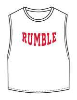 The Crop Muscle Tank - White - Rumble Core - Center Chest - Printed - Rumble Red