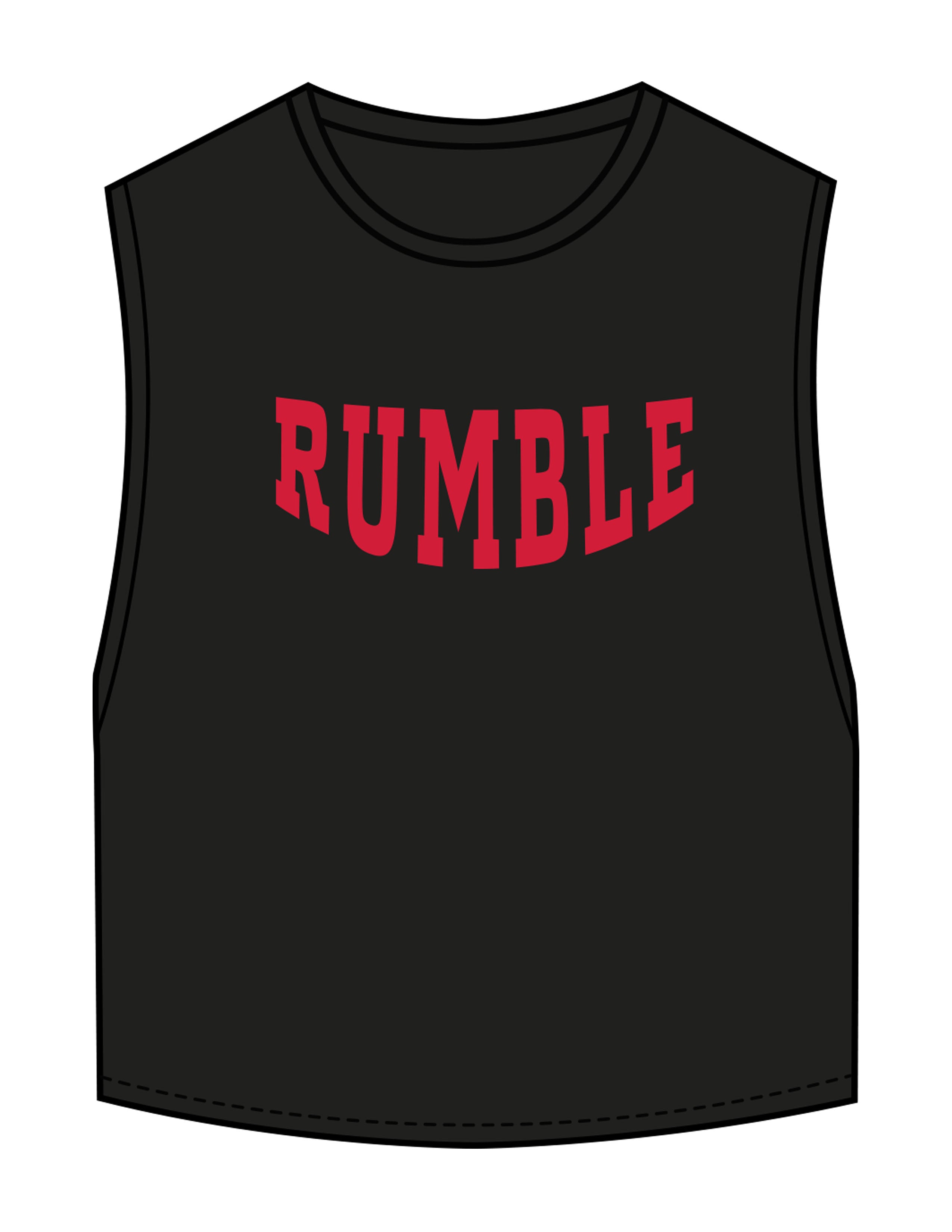 The Crop Muscle Tank - Black - Rumble Core - Center Chest - Printed - Rumble Red