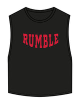 The Crop Muscle Tank - Black - Rumble Core - Center Chest - Printed - Rumble Red