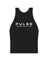 The High Neck Racer Tank - Black - Pulse 712 - Center Chest Stacked - Printed - White