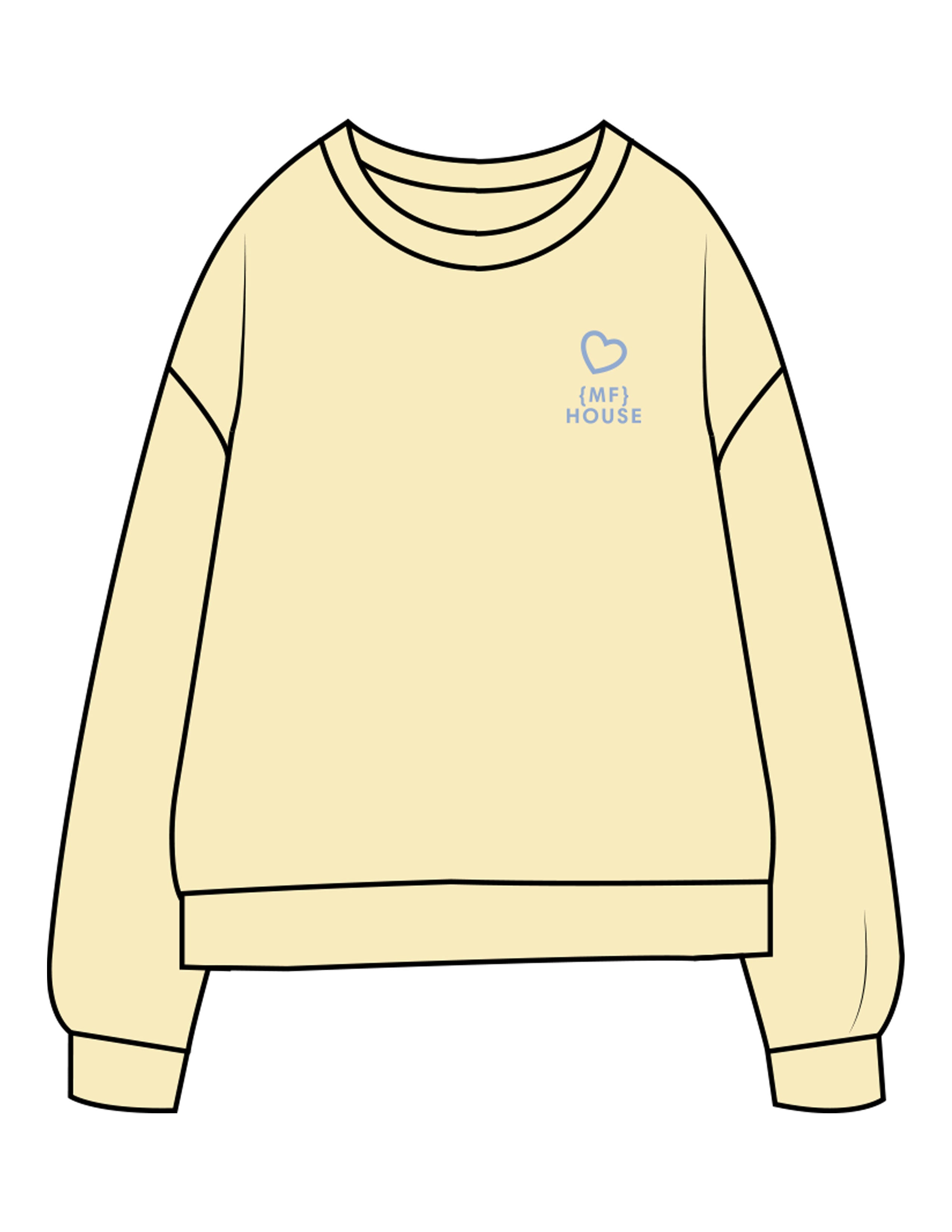The Midweight Unisex Crewneck - Washed Yellow - Mega Fit House - Left Chest & Back Stacked - Printed - Washed Slate