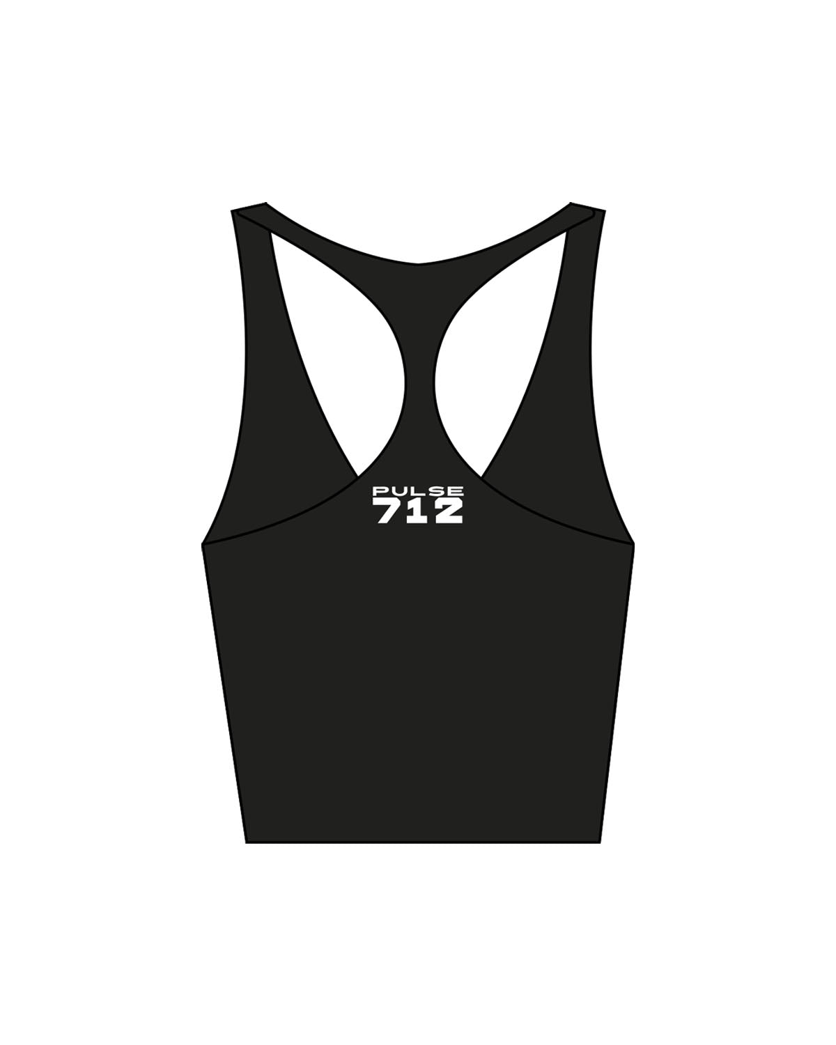 The Racer Tank - Black - Pulse 712 - Center Back Stacked - Printed - White