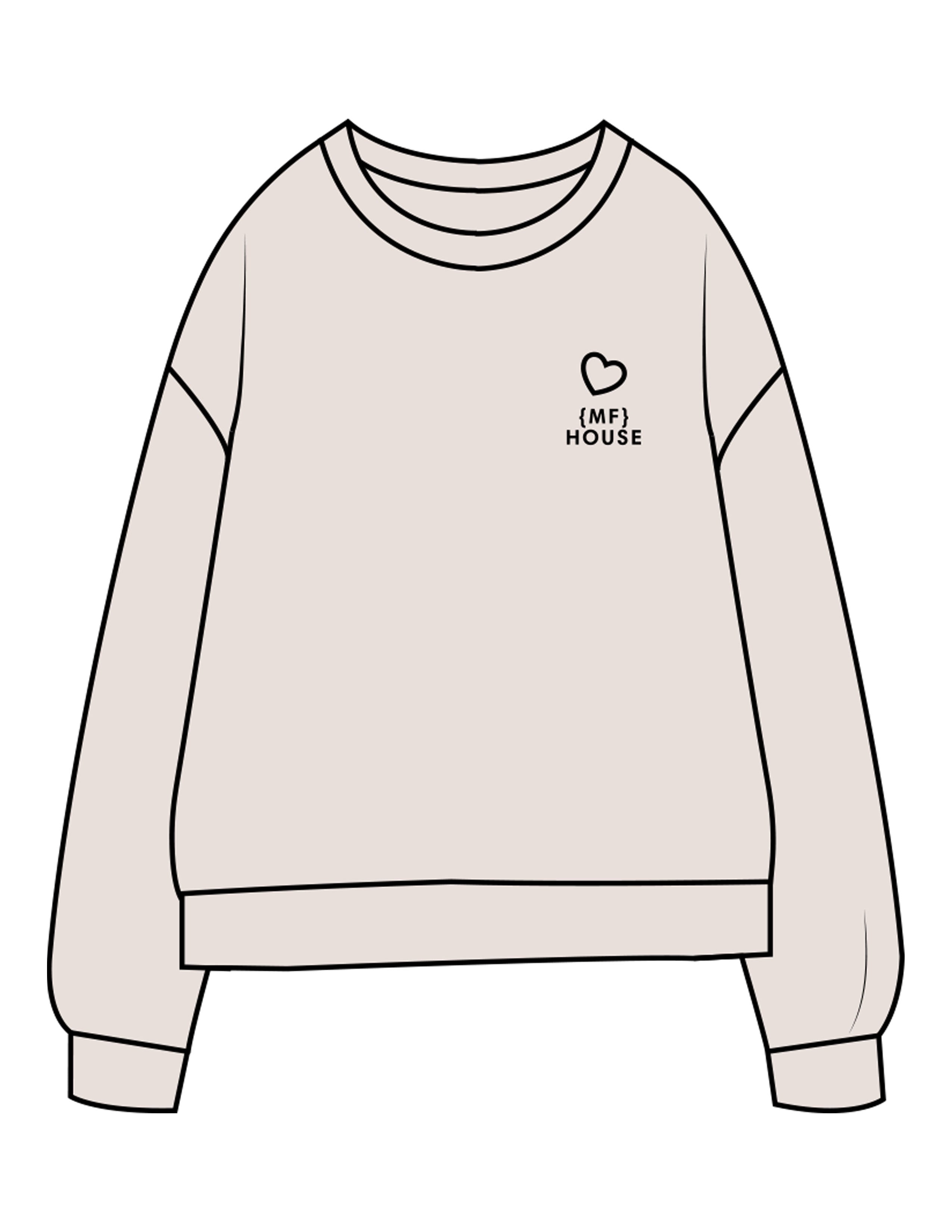 The Midweight Unisex Crewneck - Washed Ivory - Mega Fit House - Left Chest & Back Stacked - Printed - Black