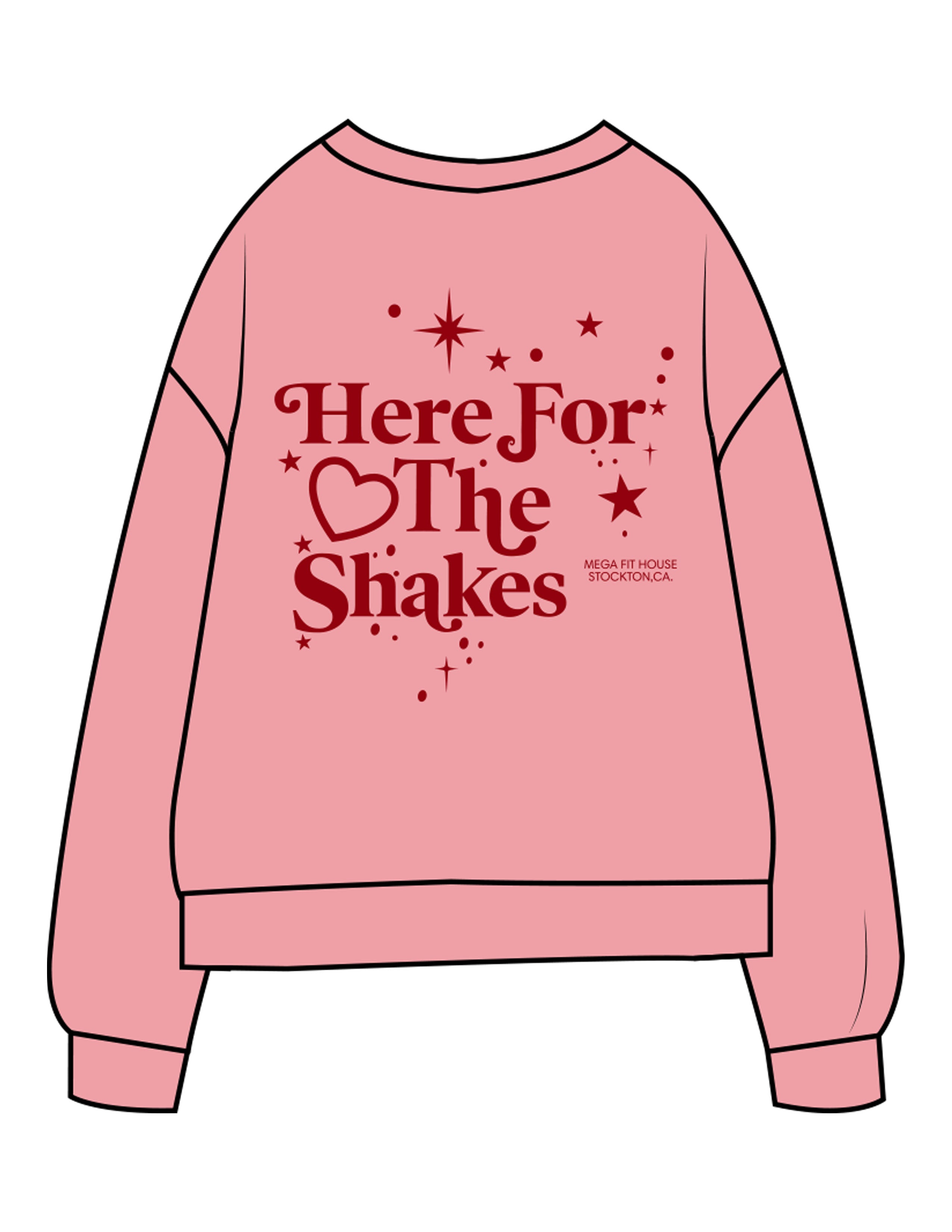 The Midweight Unisex Crewneck - Washed Pink - Mega Fit House - Left Chest & Back Stacked - Printed - Red