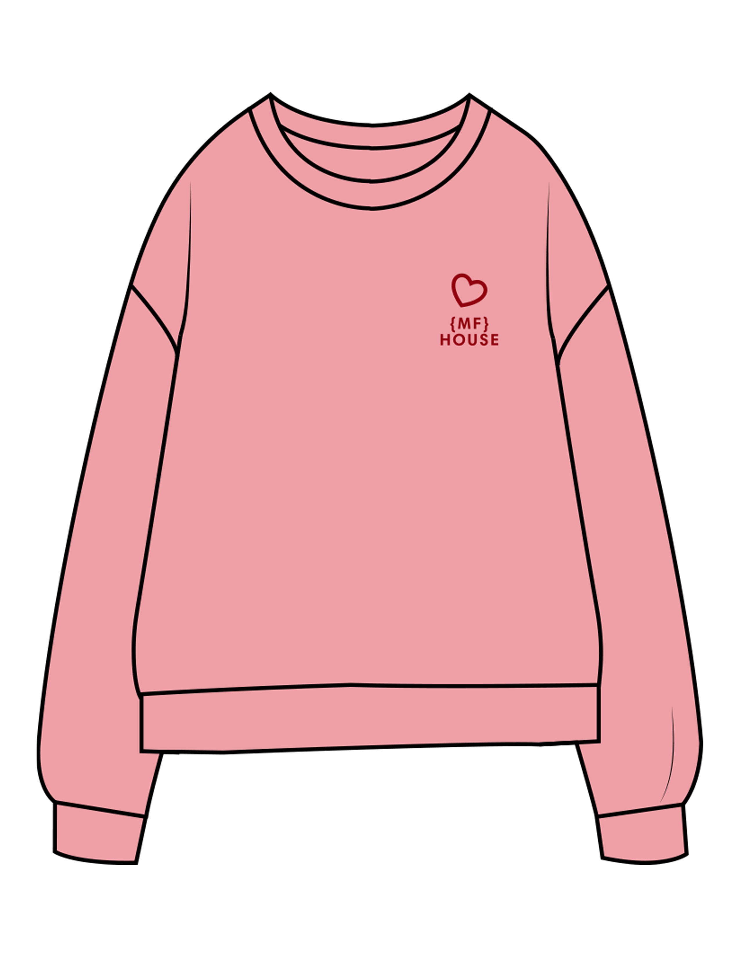 The Midweight Unisex Crewneck - Washed Pink - Mega Fit House - Left Chest & Back Stacked - Printed - Red