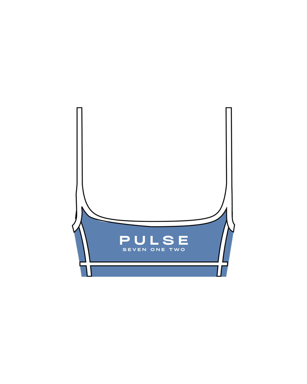 The Piped Scoop Sports Bra - Blue - Pulse 712 - Center Back Stacked - Printed - White