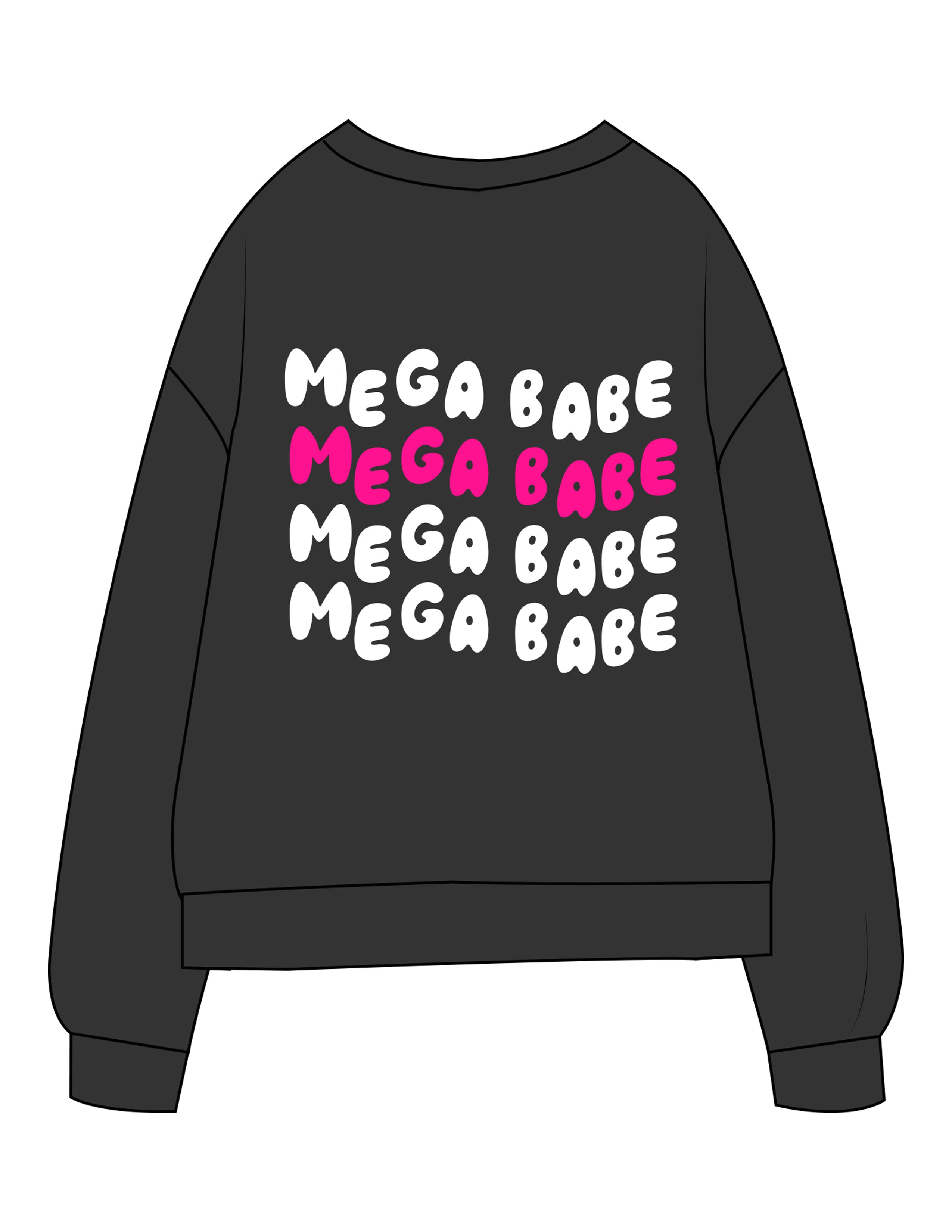 The Midweight Unisex Crewneck - Washed Black - Mega Fit House - Center Chest & Back Stacked - Printed - Full Color