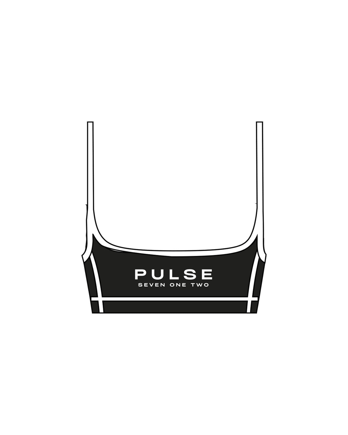 The Piped Scoop Sports Bra - Black - Pulse 712 - Center Back Stacked - Printed - White