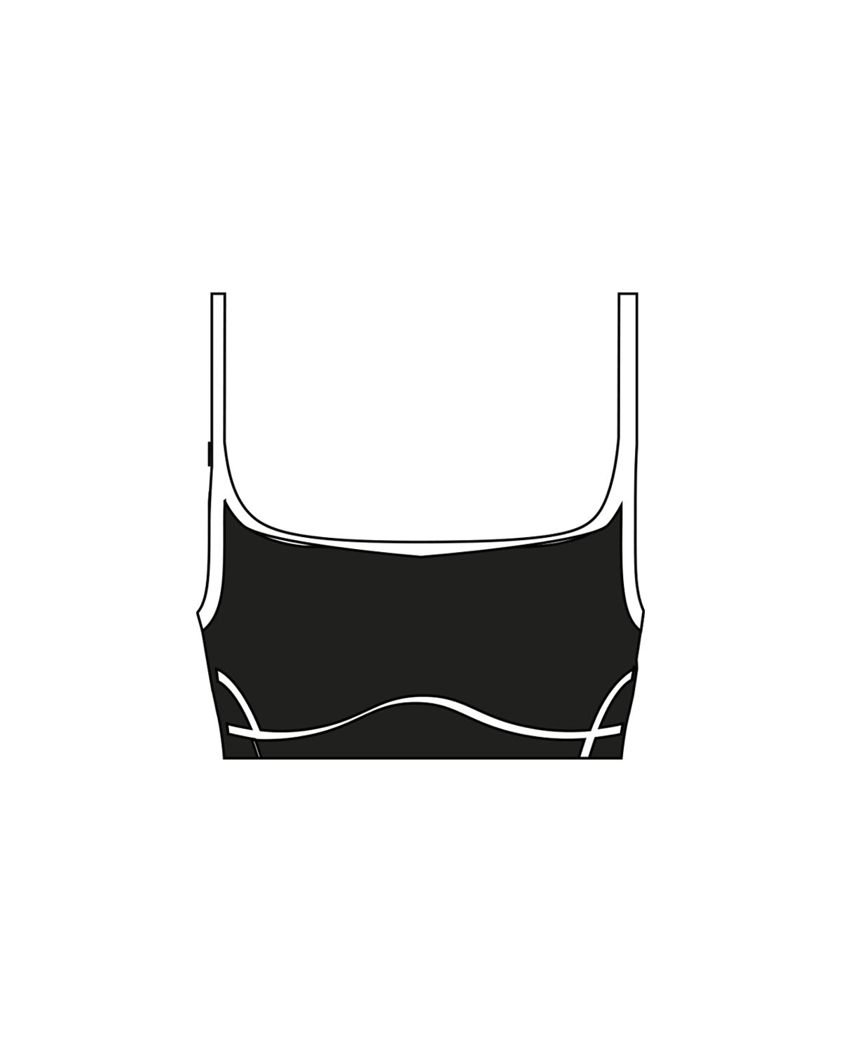 The Piped Scoop Sports Bra - Black - Pulse 712 - Center Back Stacked - Printed - White