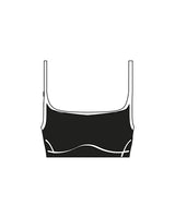 The Piped Scoop Sports Bra - Black - Pulse 712 - Center Back Stacked - Printed - White