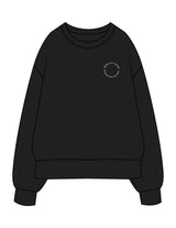 The Womens Heavyweight Crewneck - Black - Mega Fit House - Left Chest & Back Stack Wavy - Printed - White