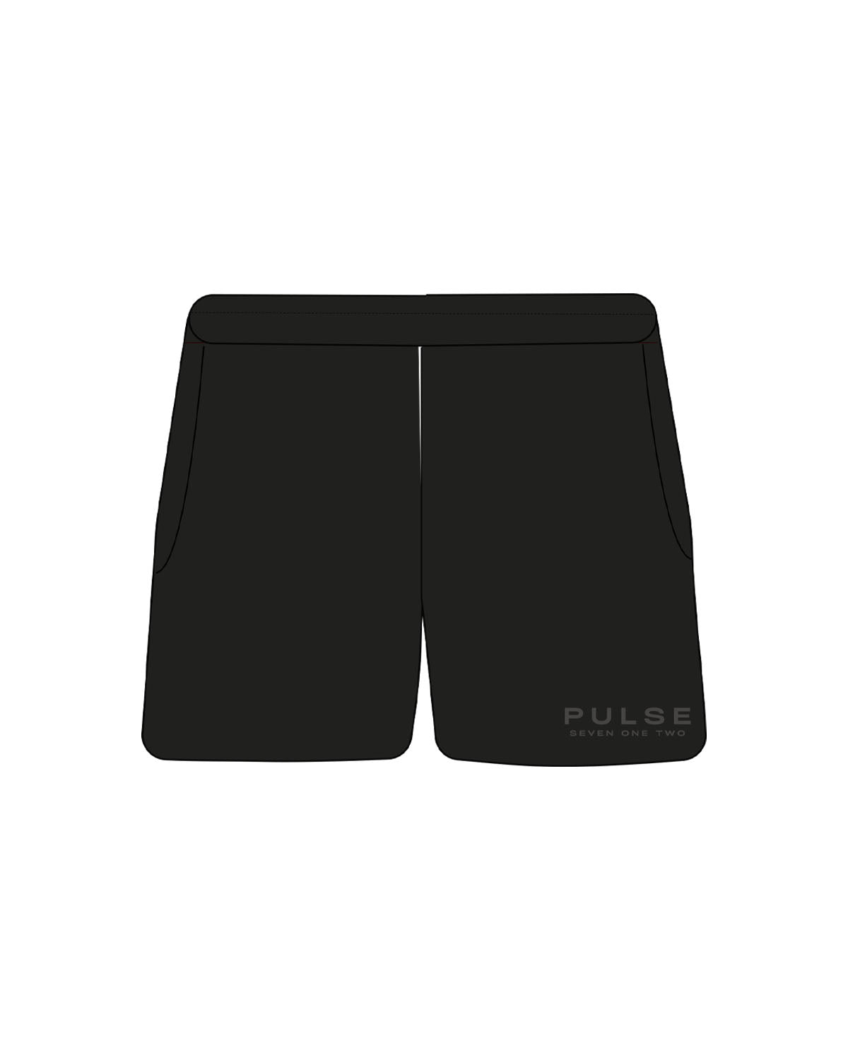 The Womens Sweat Shorts - Black - Pulse 712 - Bottom Left Leg Stacked - Printed - Charcoal