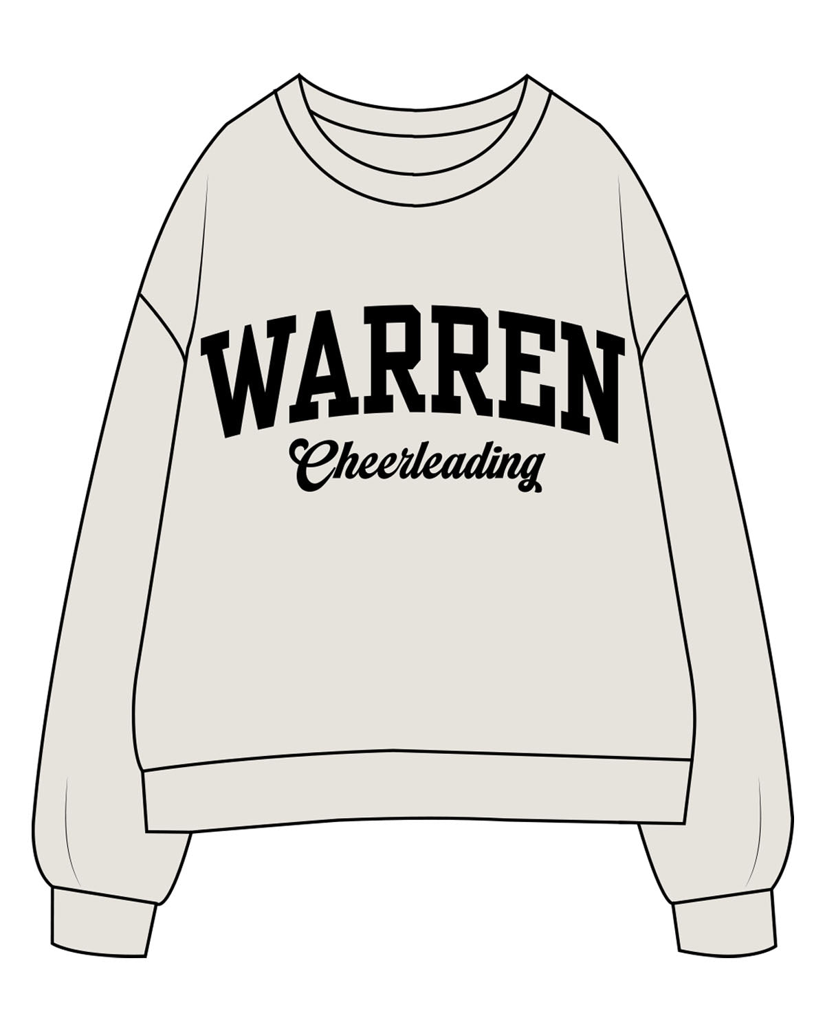 The Womens Crewneck - Washed Bone - Warren - Center Chest Stacked "Cheerleading" - Printed - Black
