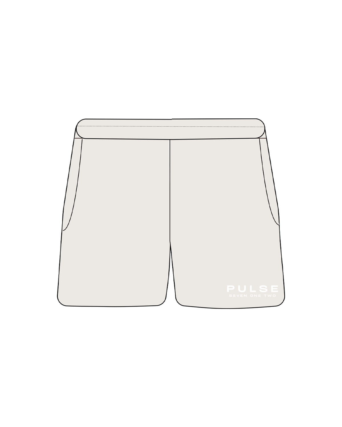 The Womens Sweat Shorts - Bone - Pulse 712 - Bottom Left Leg Stacked - Printed - White