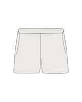 The Womens Sweat Shorts - Bone - Pulse 712 - Bottom Left Leg Stacked - Printed - White