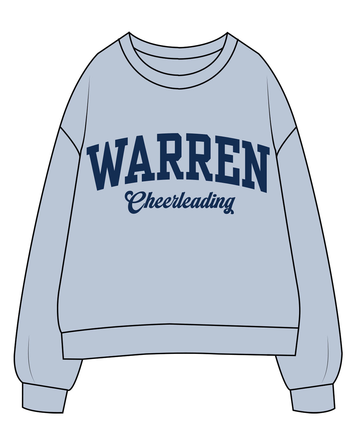 The Womens Crewneck - Powder - Warren - Center Chest Stacked "Cheerleading" - Printed - Navy
