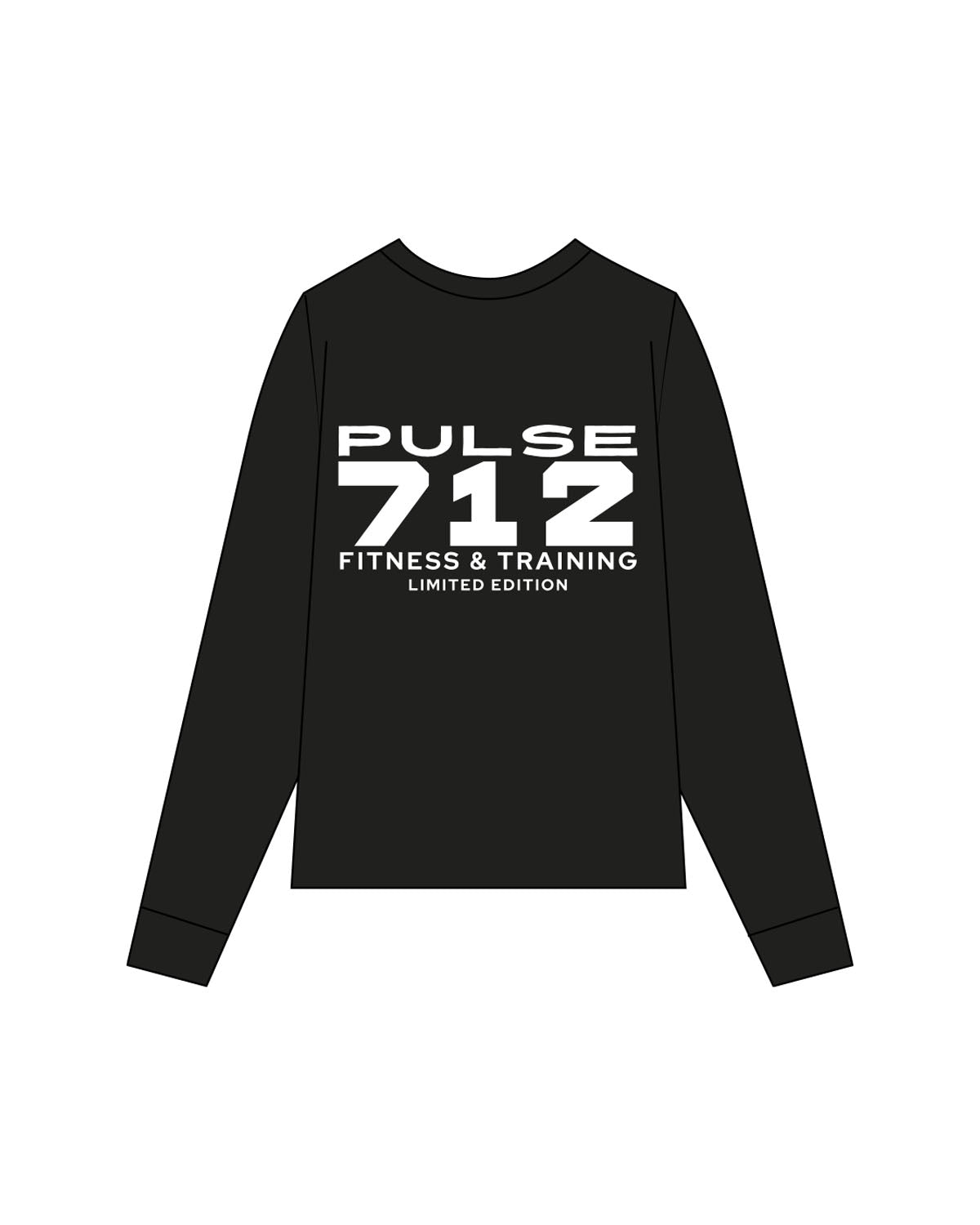 The Womens Long Sleeve - Black - Pulse 712 - Center Back Stacked - Printed - White
