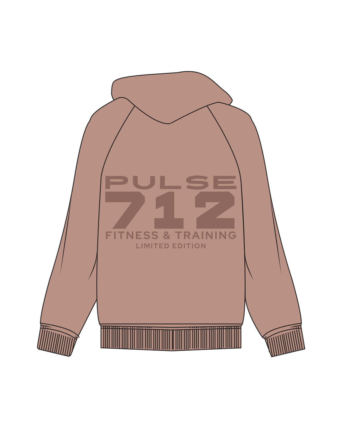 The Womens Hoodie - Clay - Pulse 712 - Left Chest Stacked & Center Back Stacked - Printed - Tone on Tone