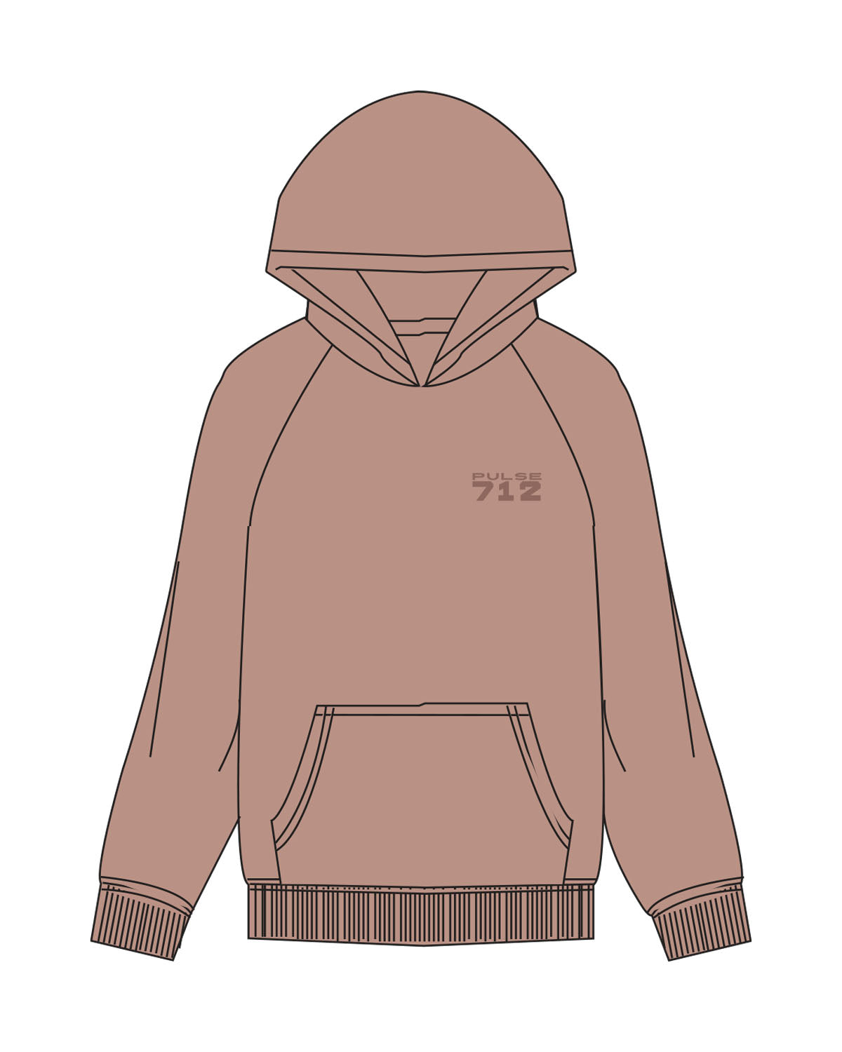 The Womens Hoodie - Clay - Pulse 712 - Left Chest Stacked & Center Back Stacked - Printed - Tone on Tone