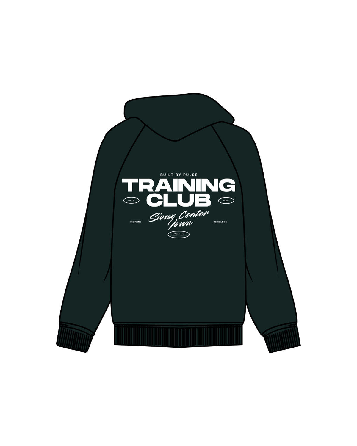 The Womens Heavyweight Hoodie - Pine Green - Pulse 712 - Center Chest & Center Back Stacked Logo "SIOUX CENTER" - Printed - Washed Bone