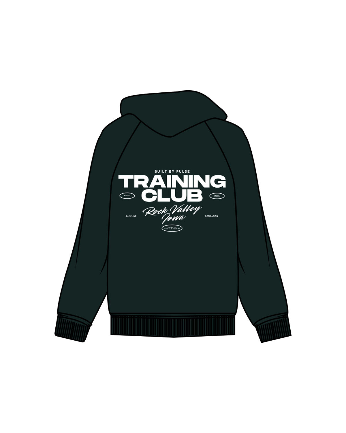 The Womens Heavyweight Hoodie - Pine Green - Pulse 712 - Center Chest & Center Back Stacked Logo "ROCK VALLEY" - Printed - Washed Bone