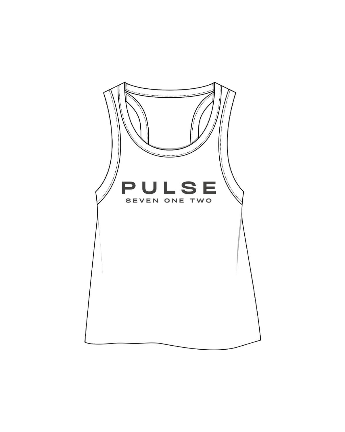 The Crop Tank - White - Pulse 712 - Center Chest Stacked - Printed - Charcoal