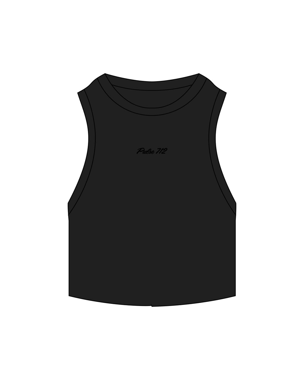 The Ribbed Crop Tank - Black - Pulse 712 - Center Chest - Embroidered - Tone on Tone
