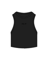 The Ribbed Crop Tank - Black - Pulse 712 - Center Chest - Embroidered - Tone on Tone