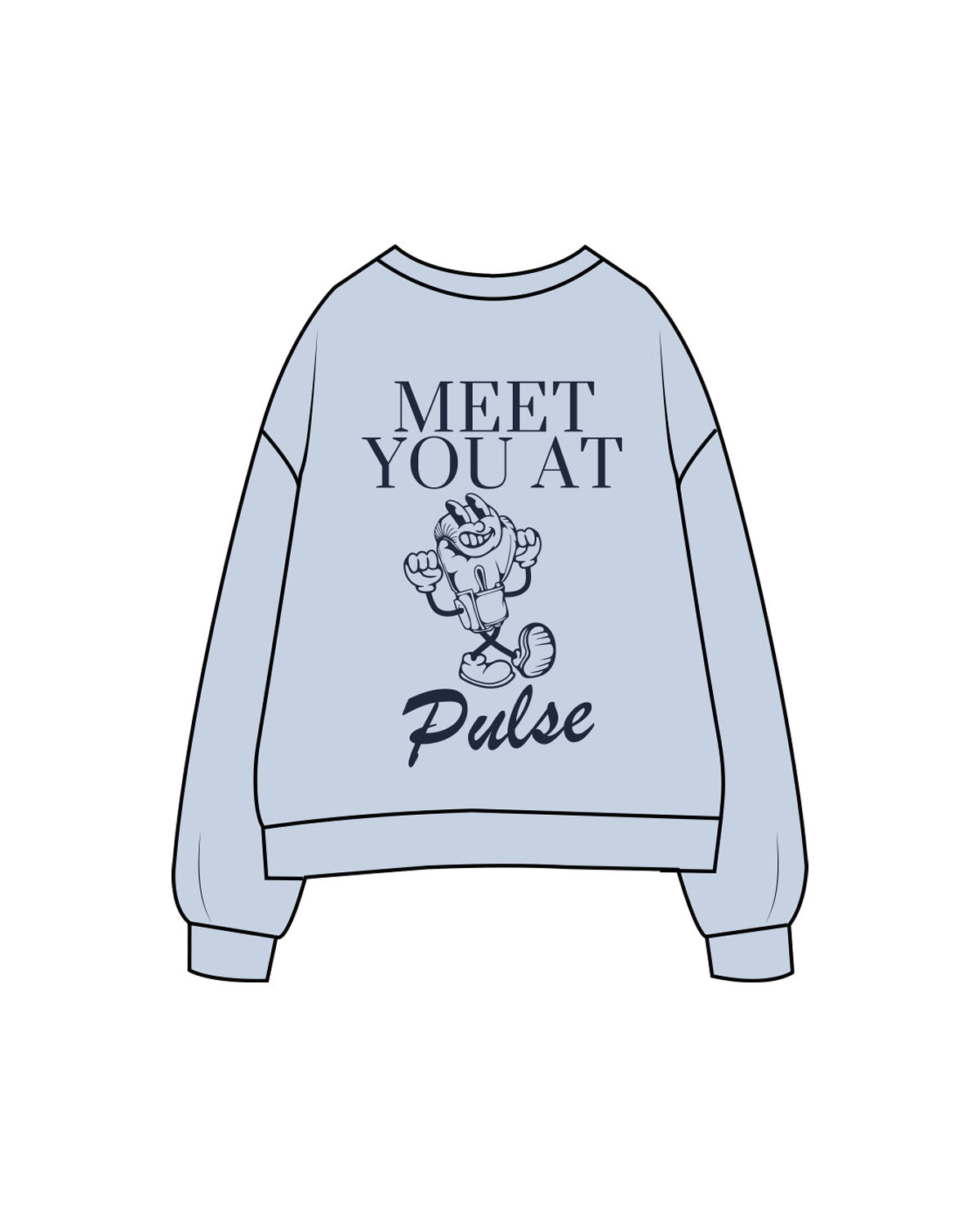 The Womens Crewneck - Powder -Pulse 712 - Center Chest & Center Back Stacked Logo - Printed - Navy