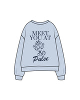 The Womens Crewneck - Powder -Pulse 712 - Center Chest & Center Back Stacked Logo - Printed - Navy