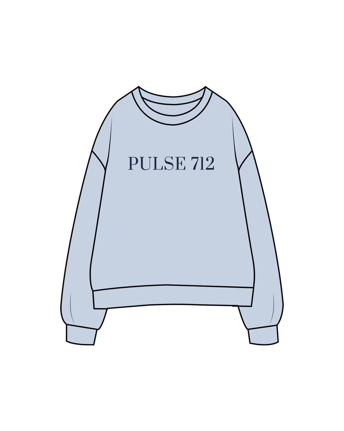 The Womens Crewneck - Powder -Pulse 712 - Center Chest & Center Back Stacked Logo - Printed - Navy