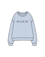 The Womens Crewneck - Powder -Pulse 712 - Center Chest & Center Back Stacked Logo - Printed - Navy