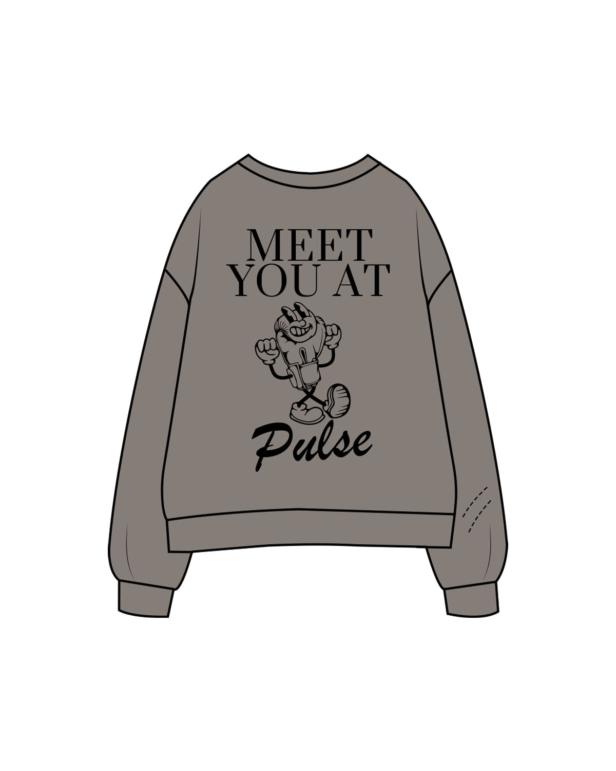 The Womens Crewneck - Washed Gray - Pulse 712 - Center Chest & Center Back Stacked Logo - Printed - Black
