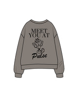 The Womens Crewneck - Washed Gray - Pulse 712 - Center Chest & Center Back Stacked Logo - Printed - Black