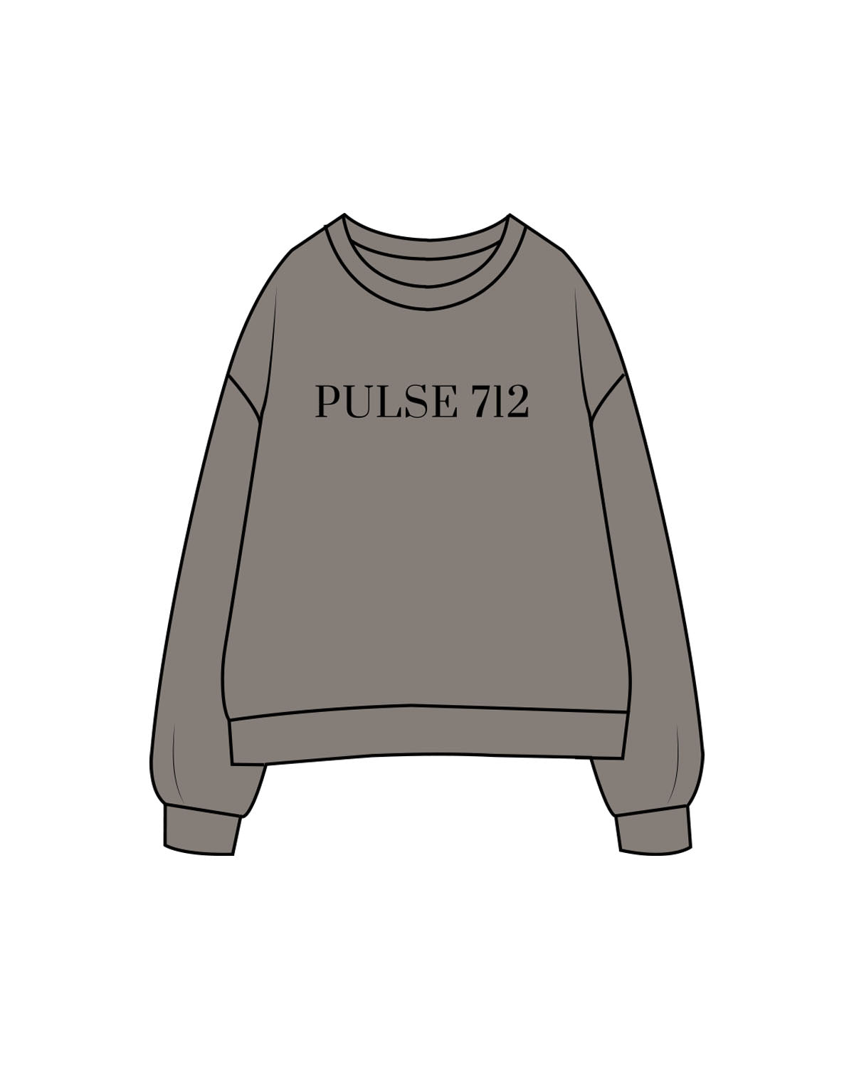 The Womens Crewneck - Washed Gray - Pulse 712 - Center Chest & Center Back Stacked Logo - Printed - Black
