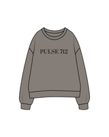 The Womens Crewneck - Washed Gray - Pulse 712 - Center Chest & Center Back Stacked Logo - Printed - Black