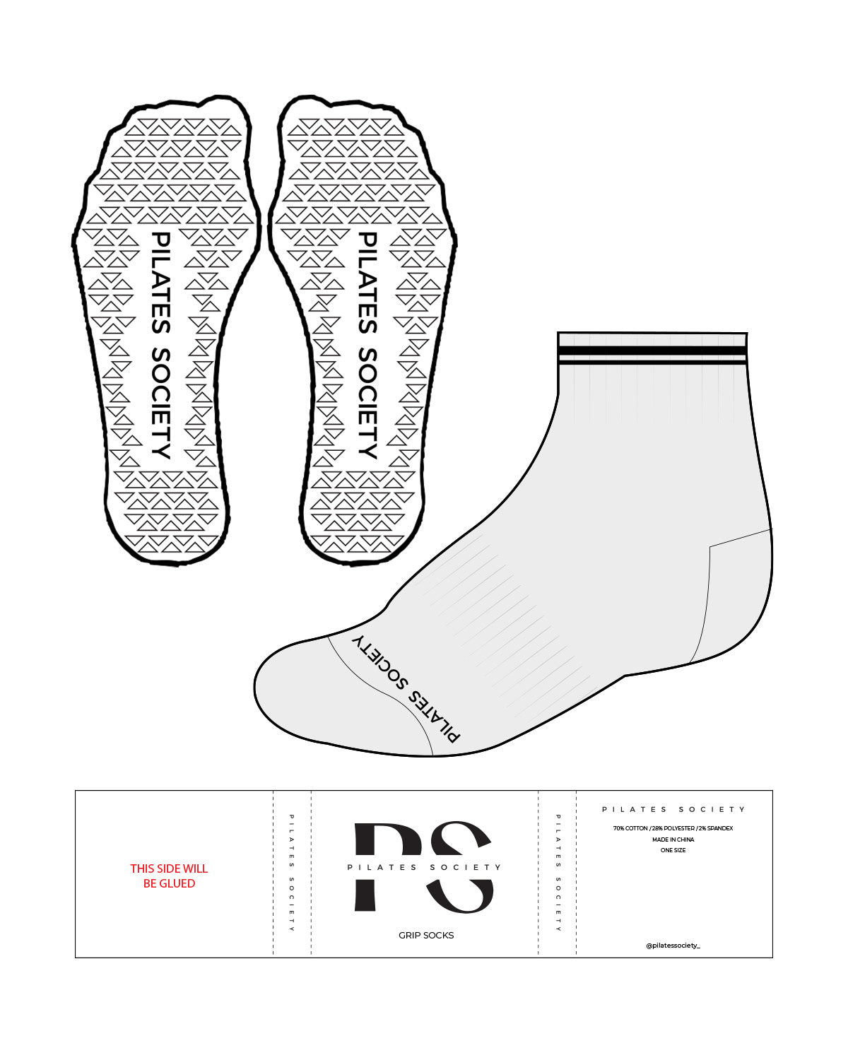 The 1/2 Crew Sock - Heather - Pilates Society - Triangle Grip - Black