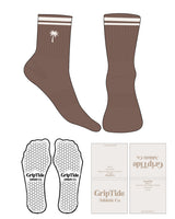 The 3/4 Crew Sock - Brown  - GripTide - 2 Stripes - Top Logo Palm Tree - Printed - Off White - Hexagon Grip - Off White