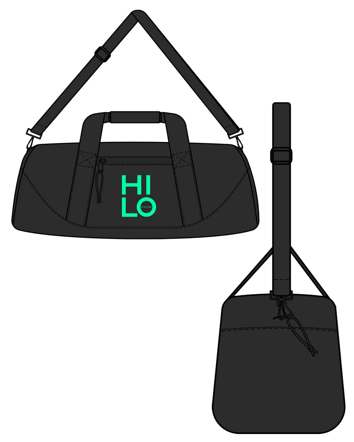 The Gym Duffel - Black - HiLo - Center - Embroidered - Neon Green