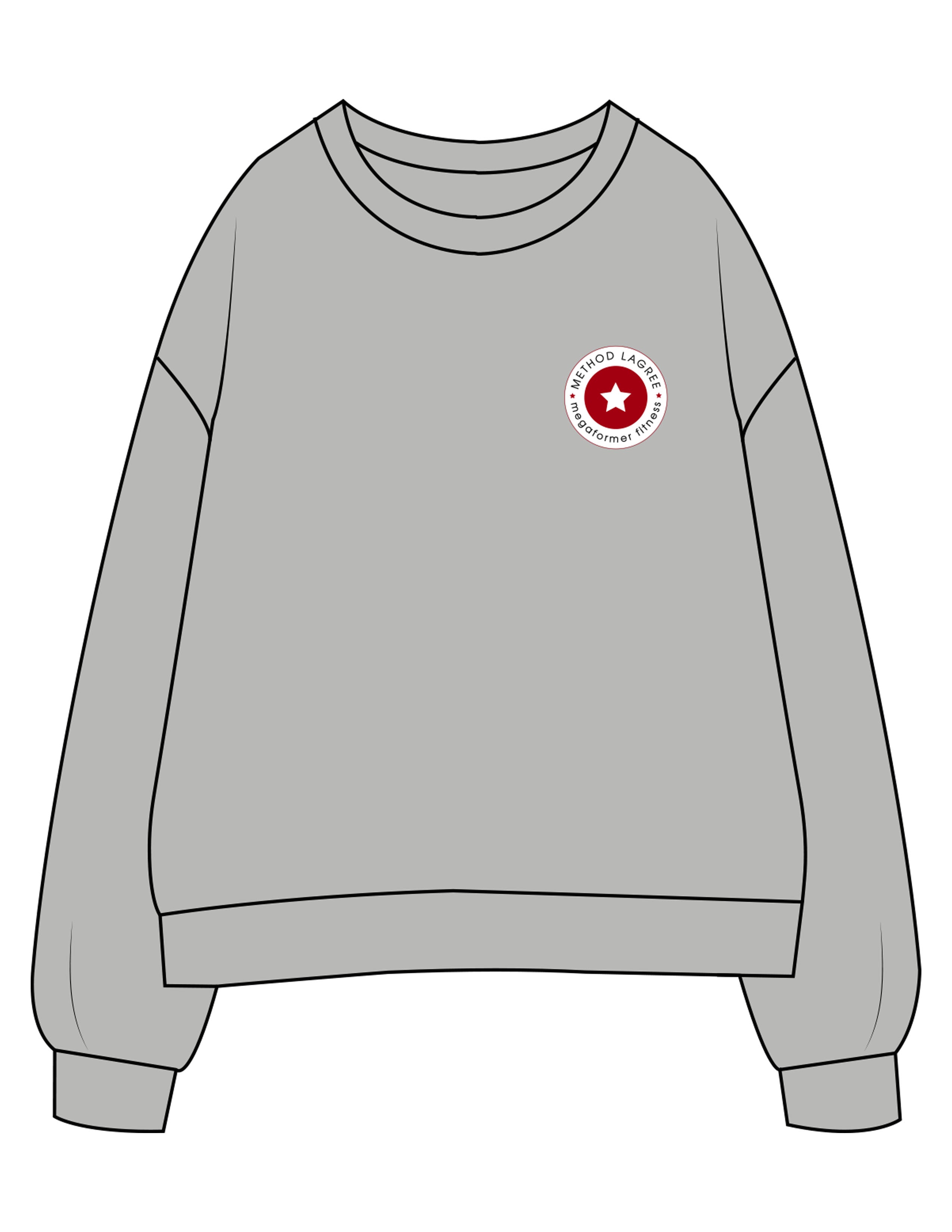 The Womens Crewneck - Heather - Method Lagree - Left Chest Embroidered Full Color & Center Back Printed Red