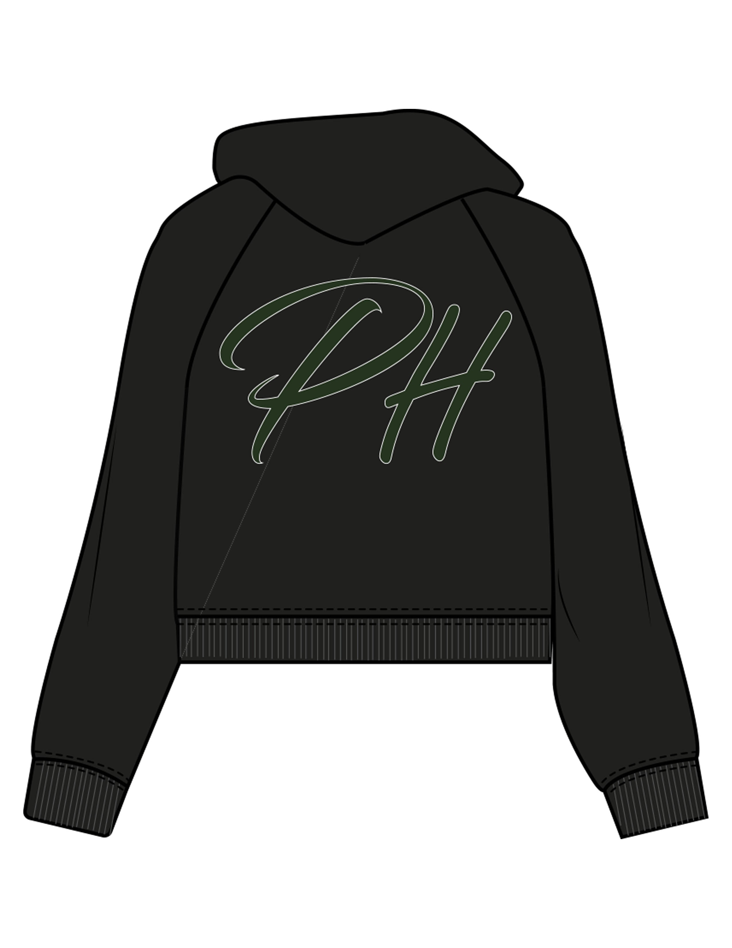 The Womens Crop Hoodie - Black - Powerhaus Lagree - Center Chest & Back Outline - Printed - Full Color