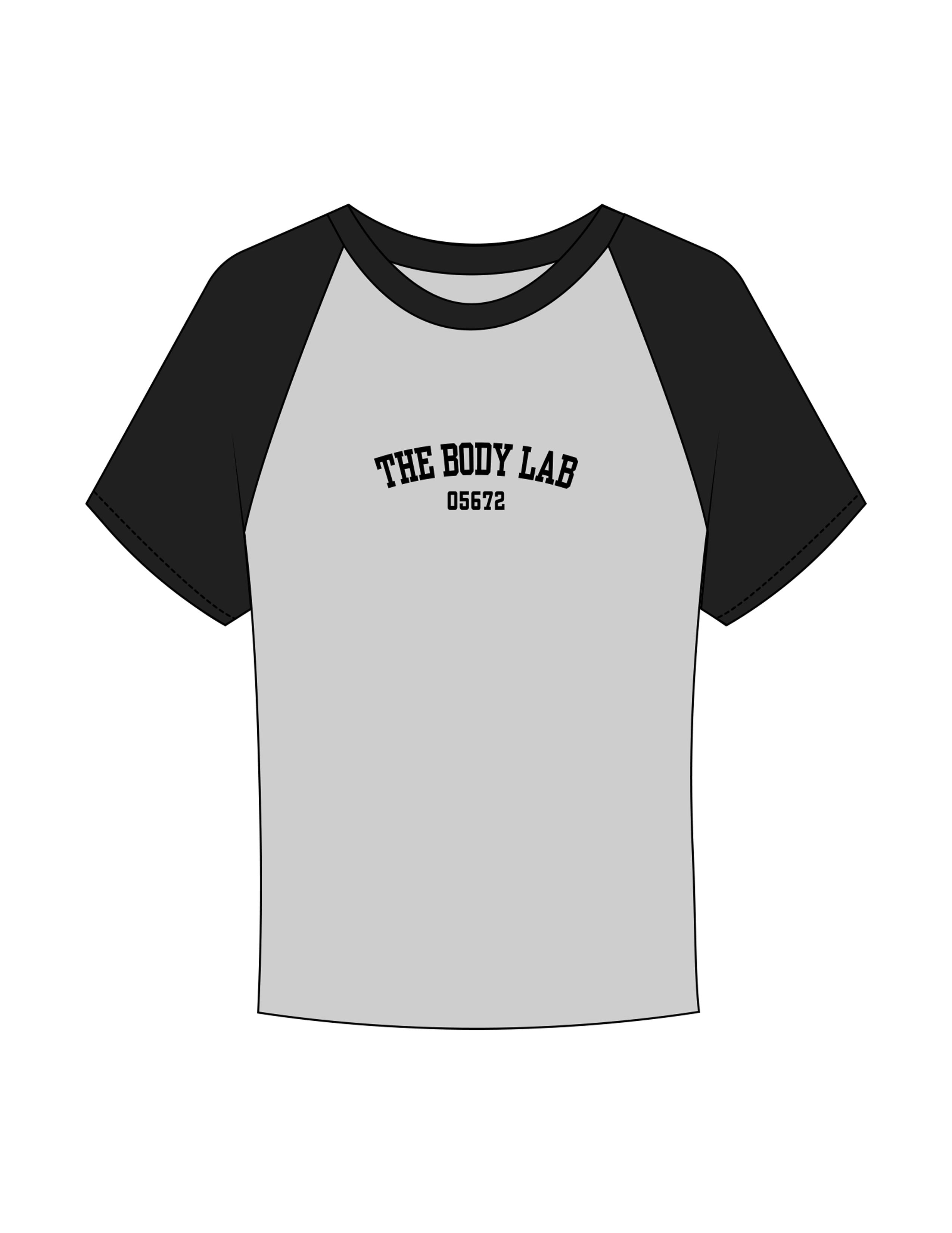 The Micro Rib Baby Tee - Heather / Black - Body Lab - Center Chest Stacked "05672" - Printed - Black