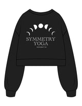 The Womens Crop Crewneck - Black - Symmetry Yoga - Left Chest & Back Stacked - Printed - White